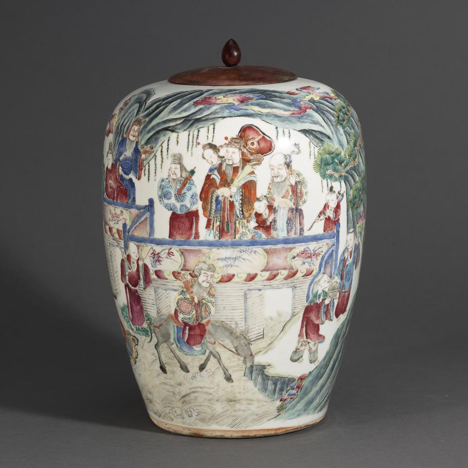 Famille Rose ‘Immortals’ Ginger Jar, 19th Century