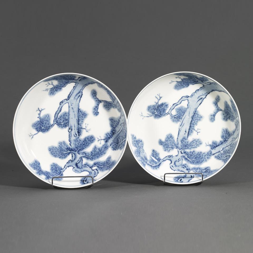 Pair of Blue and White Plates, Guangxu Mark