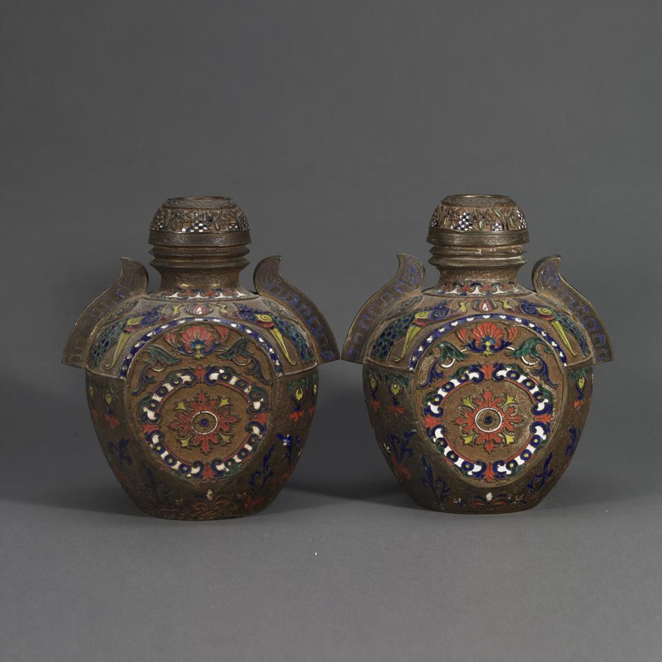 Pair of Cloisonné Enamel Vases, Japan, Early 20th Century