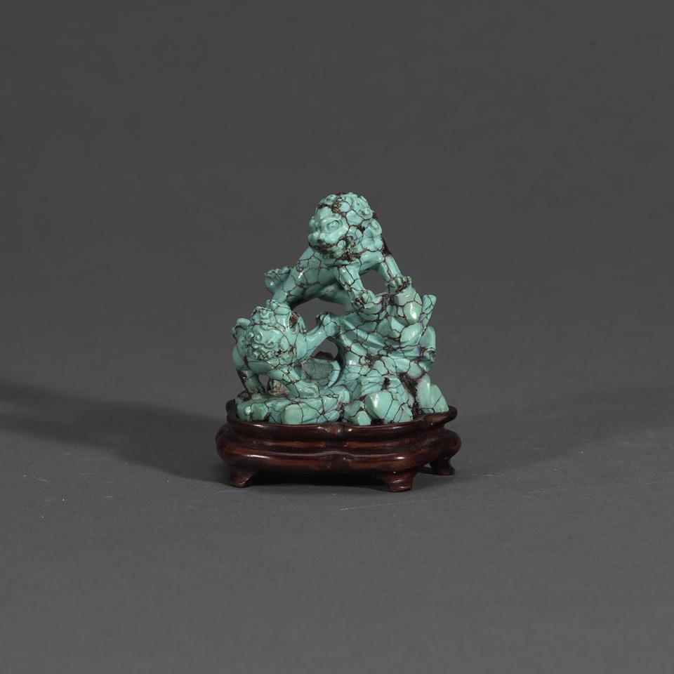 Small Turquoise Carved Lion Group