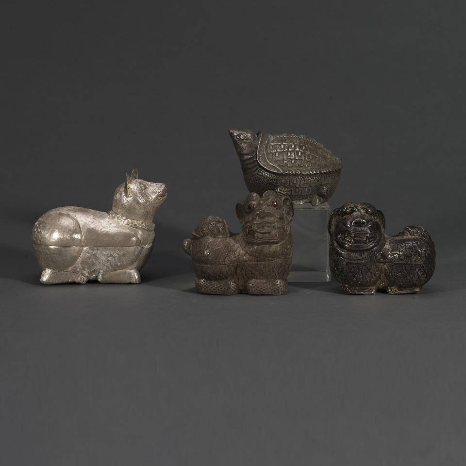 Four Silver Animal Form Boxes