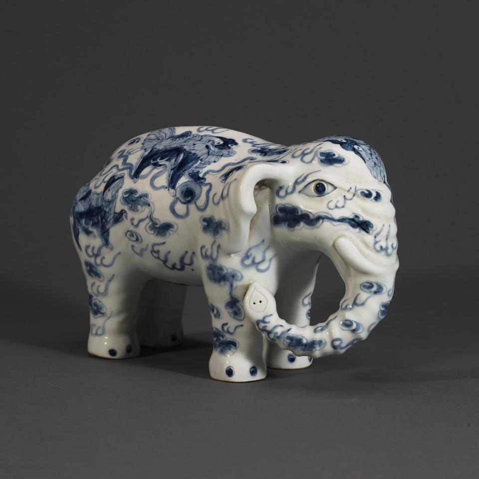 Blue and White Ming-Style Elephant
