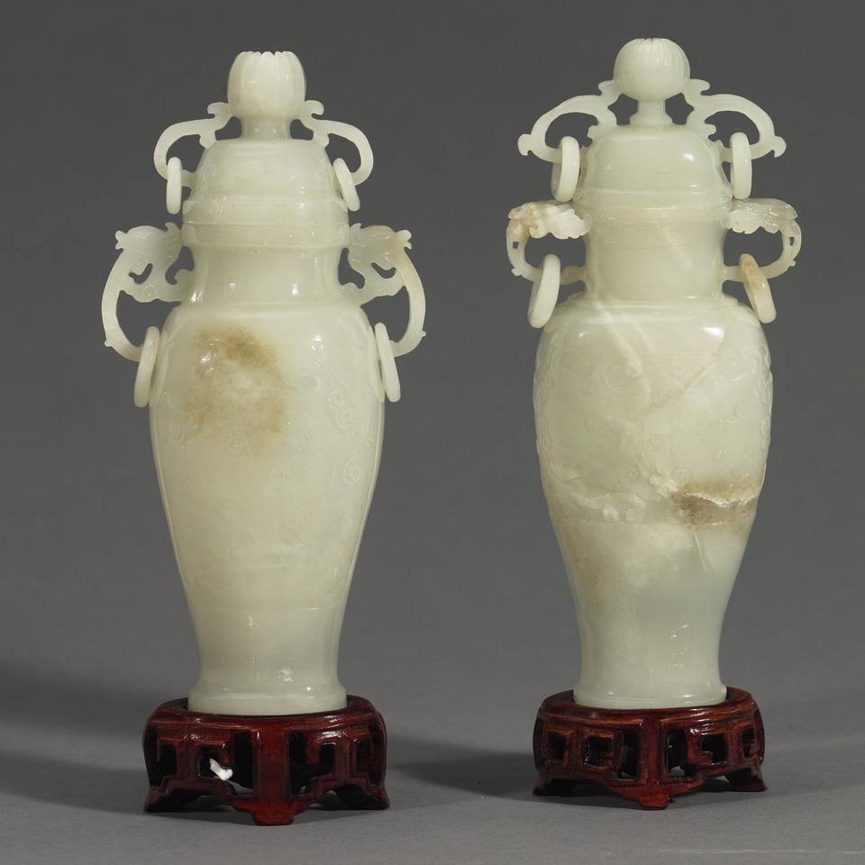 Pair of Small Jade Vases and Covers