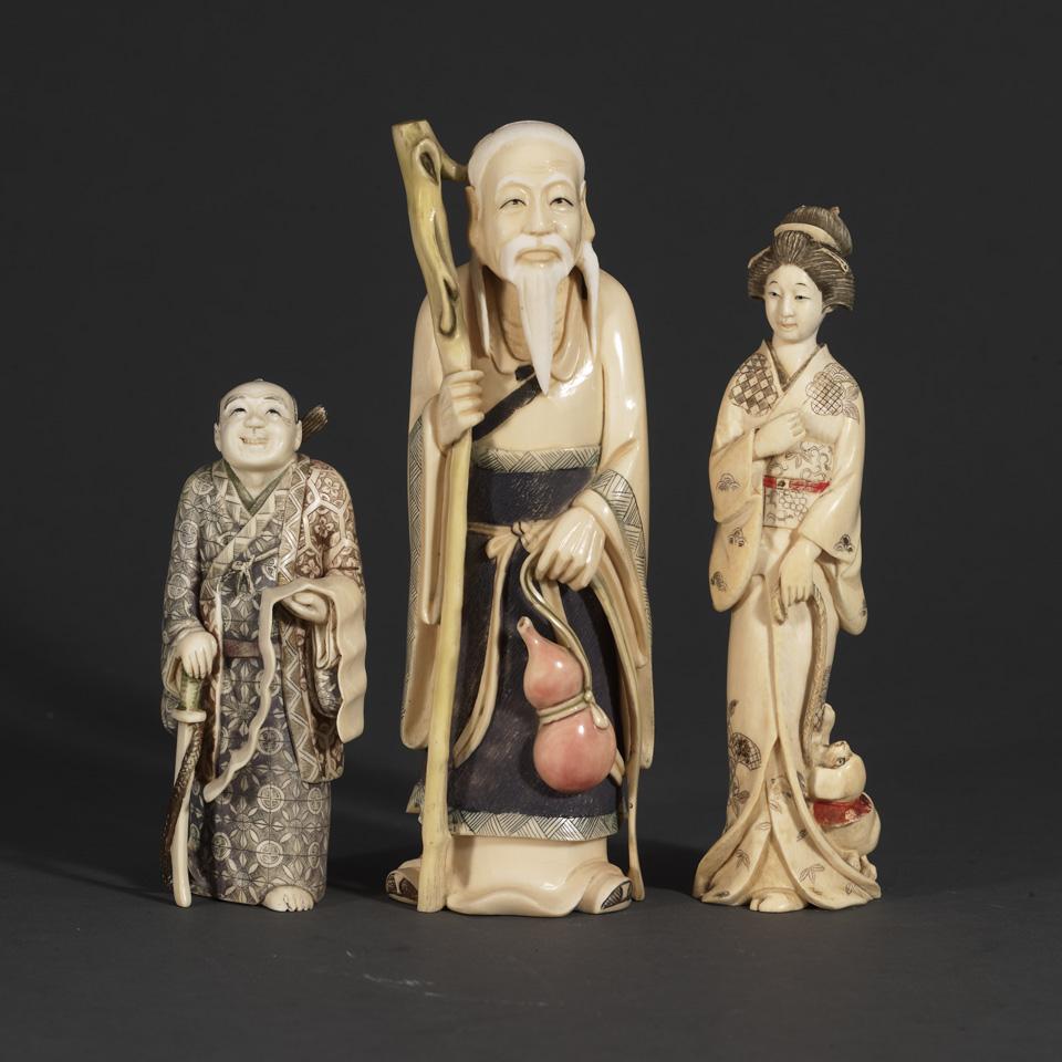 Three Stained Ivory Okimono