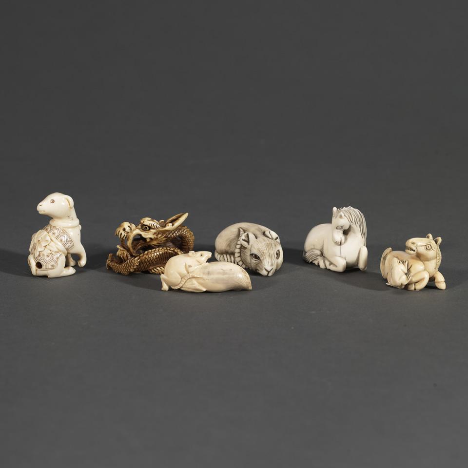 Six Ivory Animal Netsukes