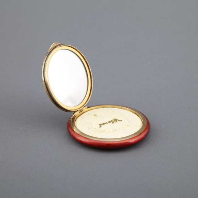 Continental Silver and Painted Translucent Red Enamel Circular Compact, probably Austrian, 20th century