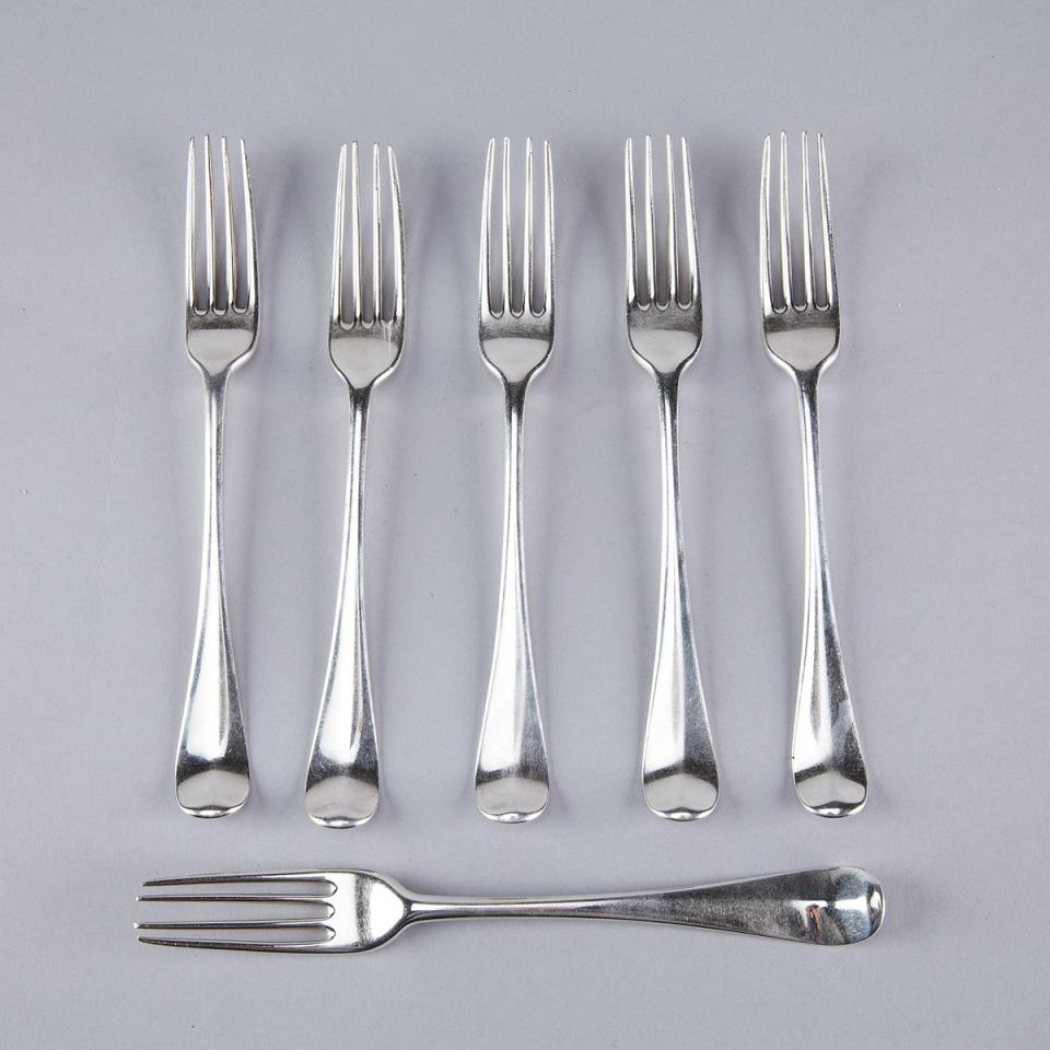 Six George III Silver Old English Pattern Table Forks, probably William & Thomas Chawner, London, c.1760