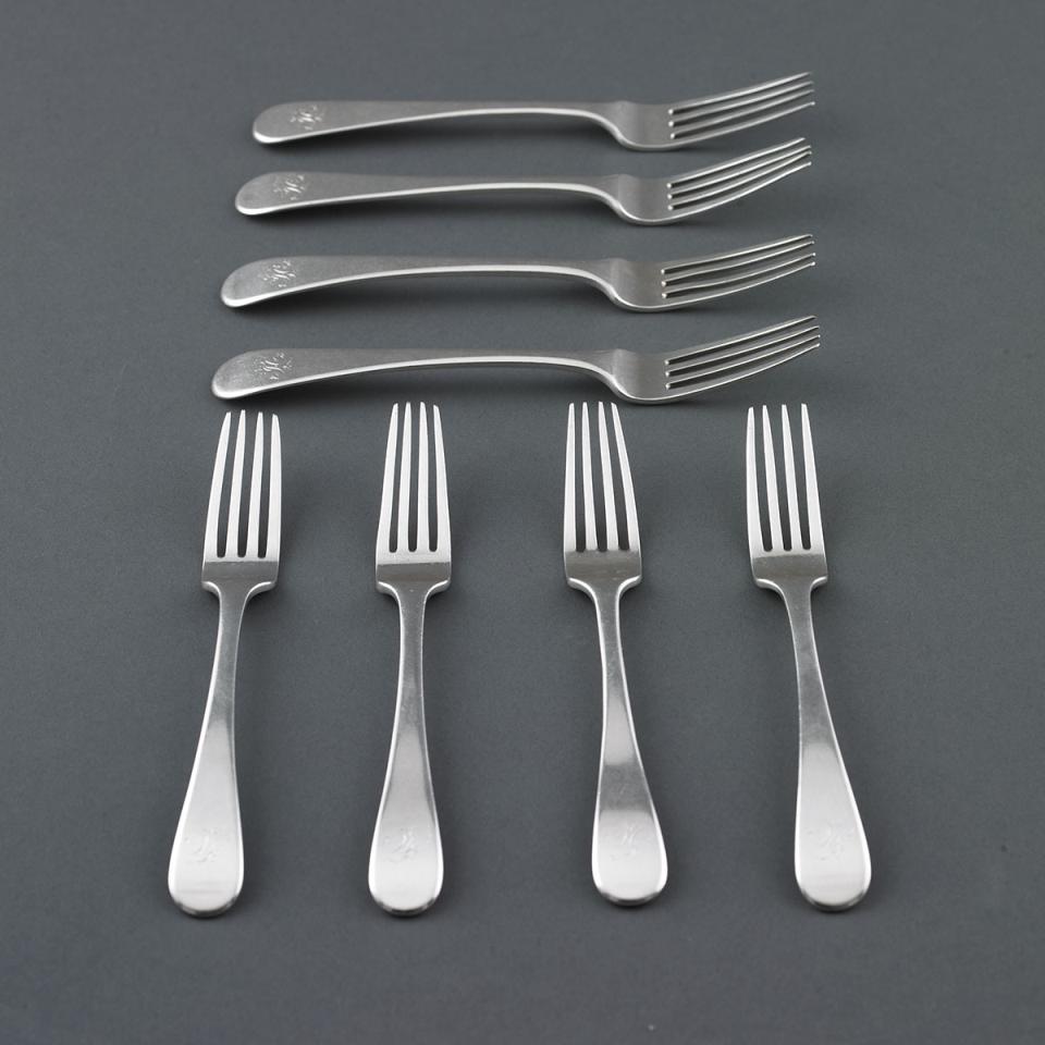 Eight Russian Silver Old English Pattern Dessert Forks, Wilhelm Wulf, St. Petersburg, early 19th century
