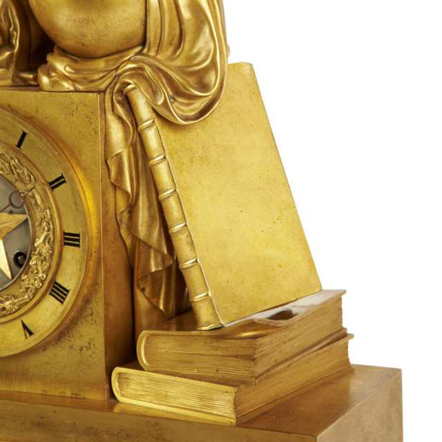 French Empire Gilt Bronze Figural Mantel Clock, c.1827