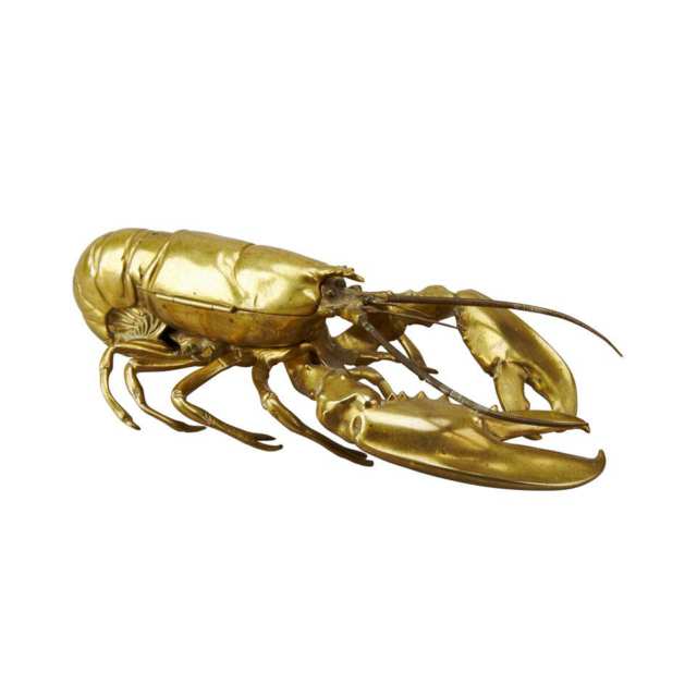 Victorian Lacquered Brass Lobster Form Inkwell, c.1890