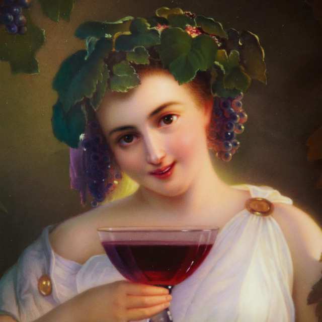 Berlin Rectangular Plaque of a Bacchante with Glass of Wine, signed Bauer, late 19th century