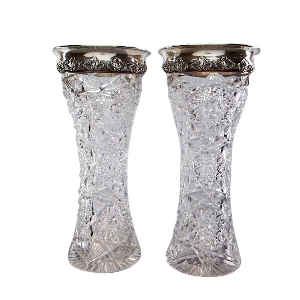 Pair of American Silver Mounted Cut Glass Vases, Gorham Mfg. Co., Providence, R.I., c.1900