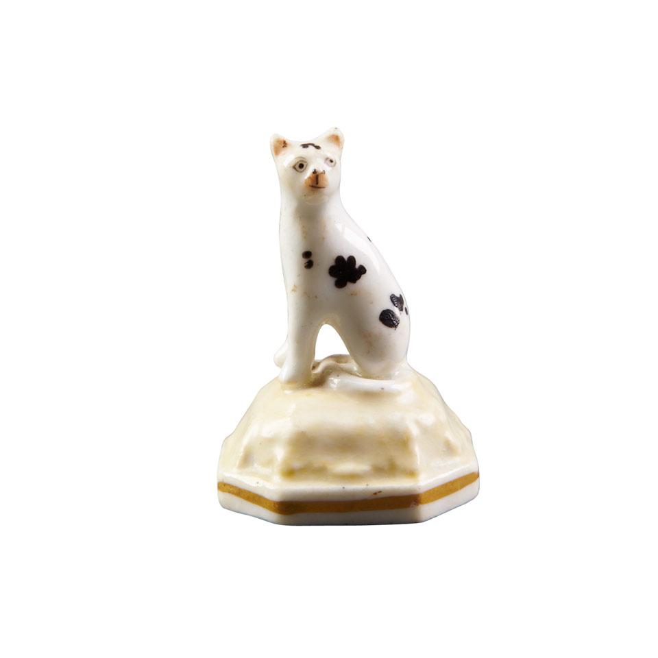 Staffordshire Porcelain Miniature Seated Cat, early 19th century