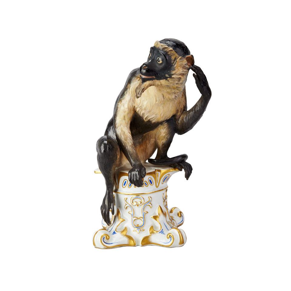 Vienna Porcelain Model of a Monkey Seated on a Column, c.1847