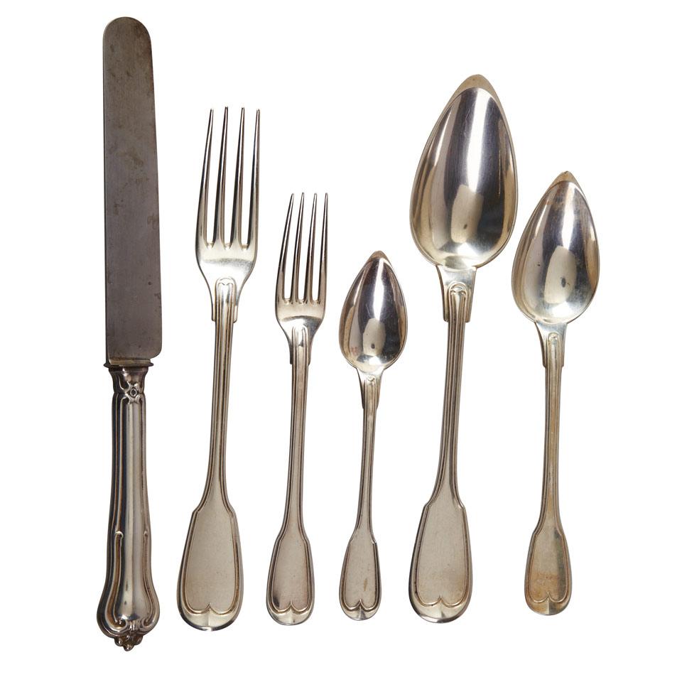 Belgian Silver Fiddle and Thread Pattern Flatware Service, late 19th century
