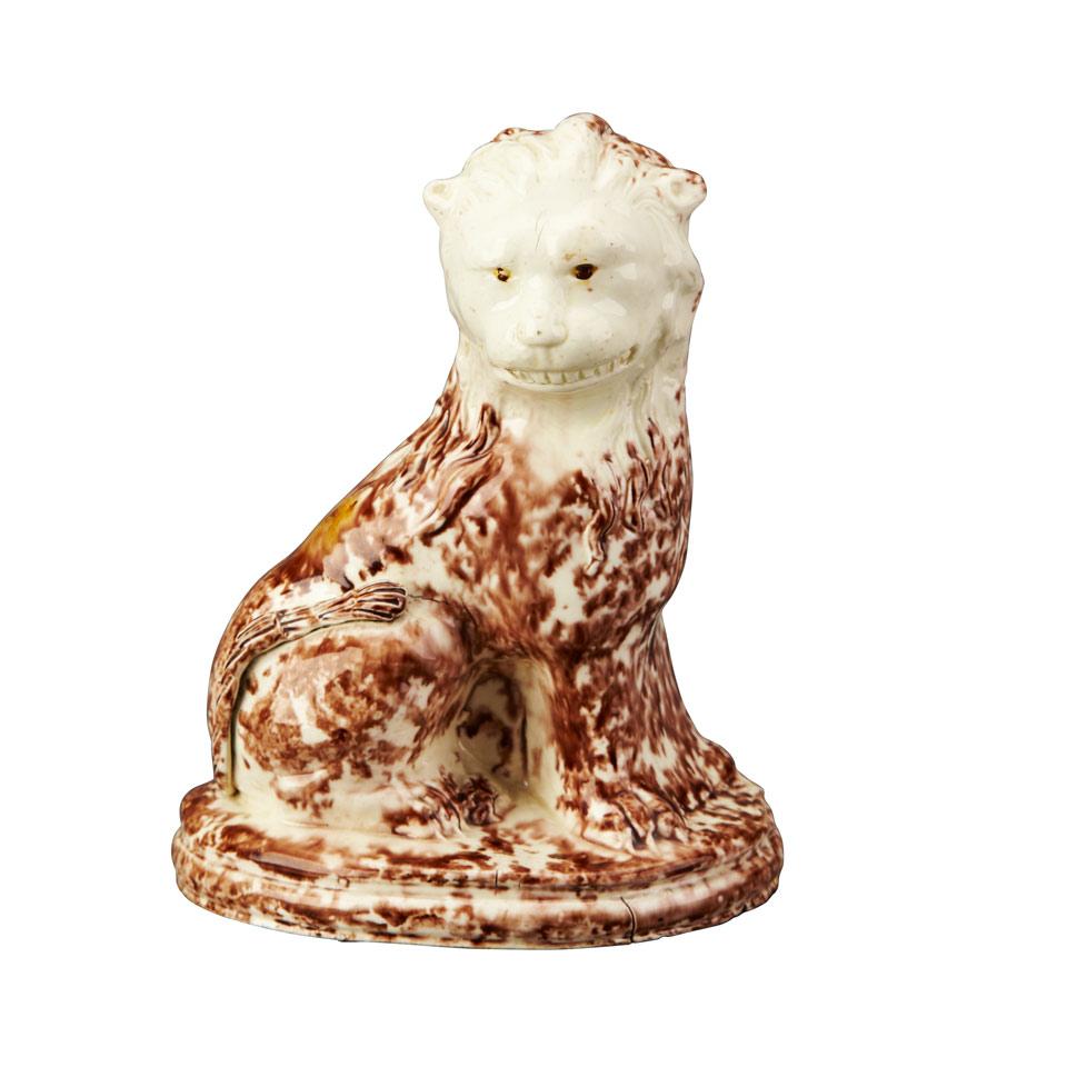 Whieldon-Type Glazed Pottery Figure of a Seated Lion, c.1750