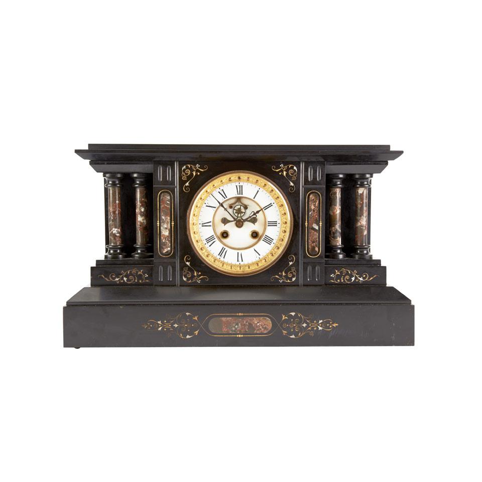 French Black Marble Mantel Clock, c.1880