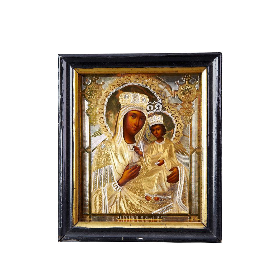 Russian Painted Wood and Engraved Silver-Gilt Icon of the Chernigovsk Mother of God, Moscow, 1883