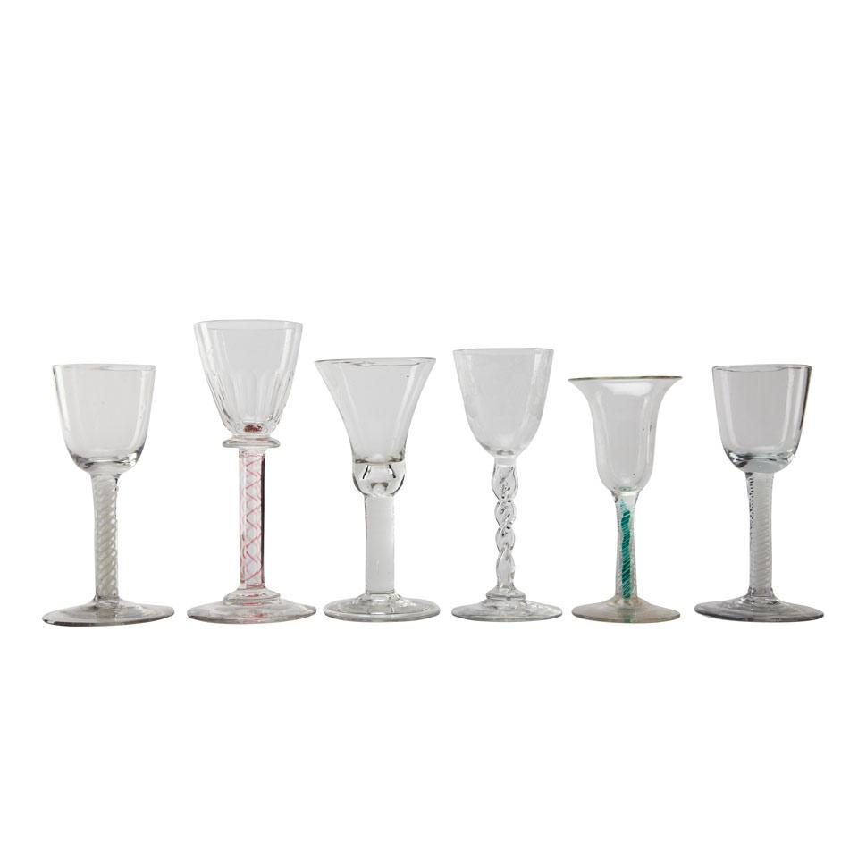 Six Various Glass Wines, 19th century