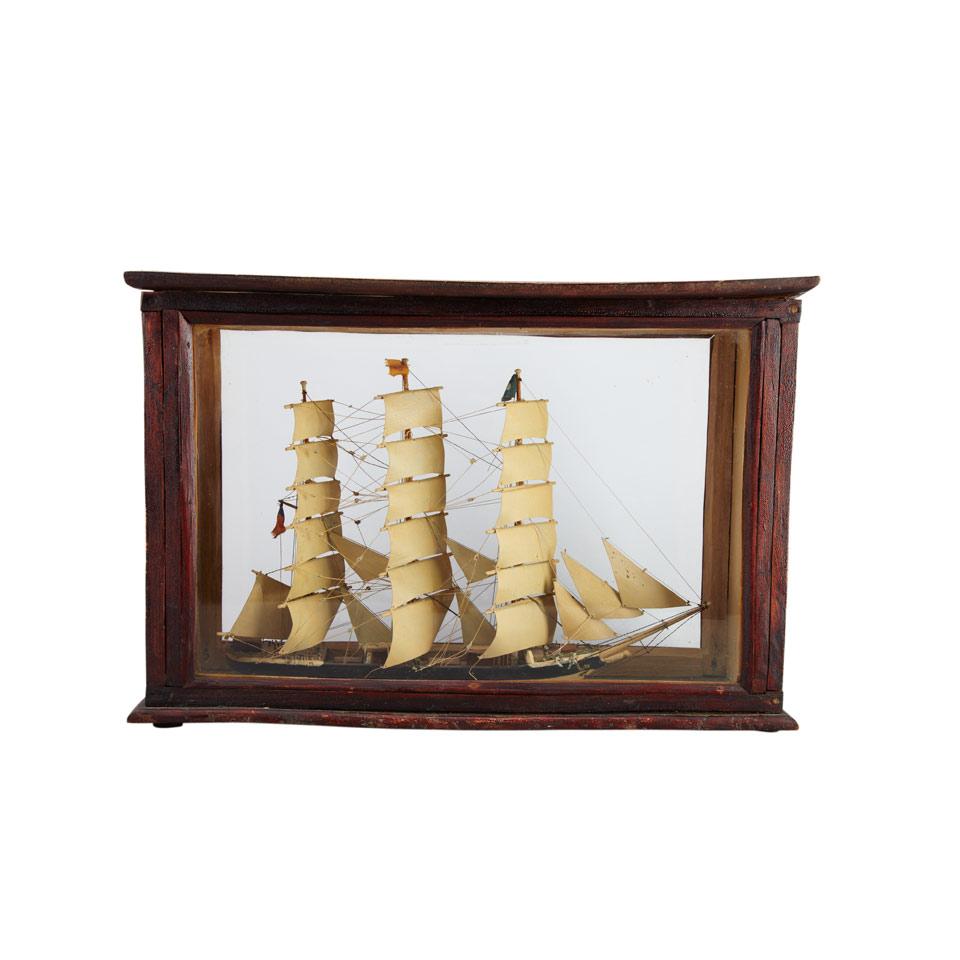 Cased Model of Three Masted Barque, late 19th century
