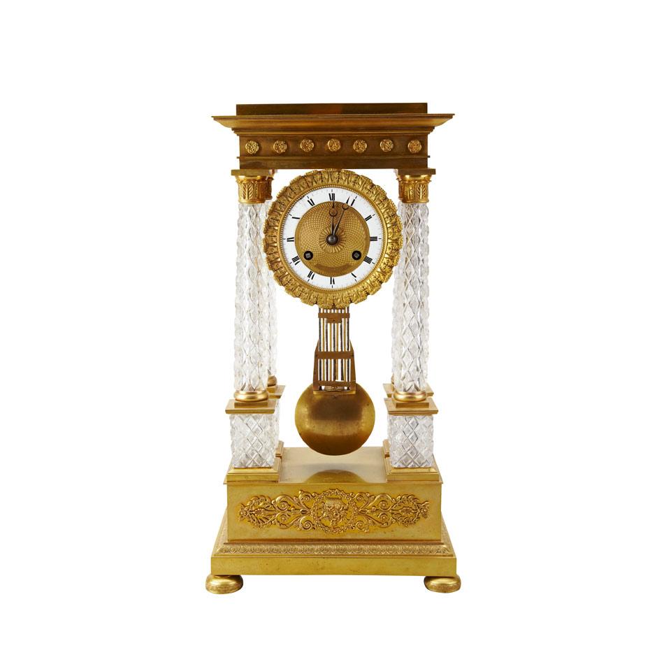 French Cut Glass Mounted Ormolu Portico Mantel Clock, 19th century