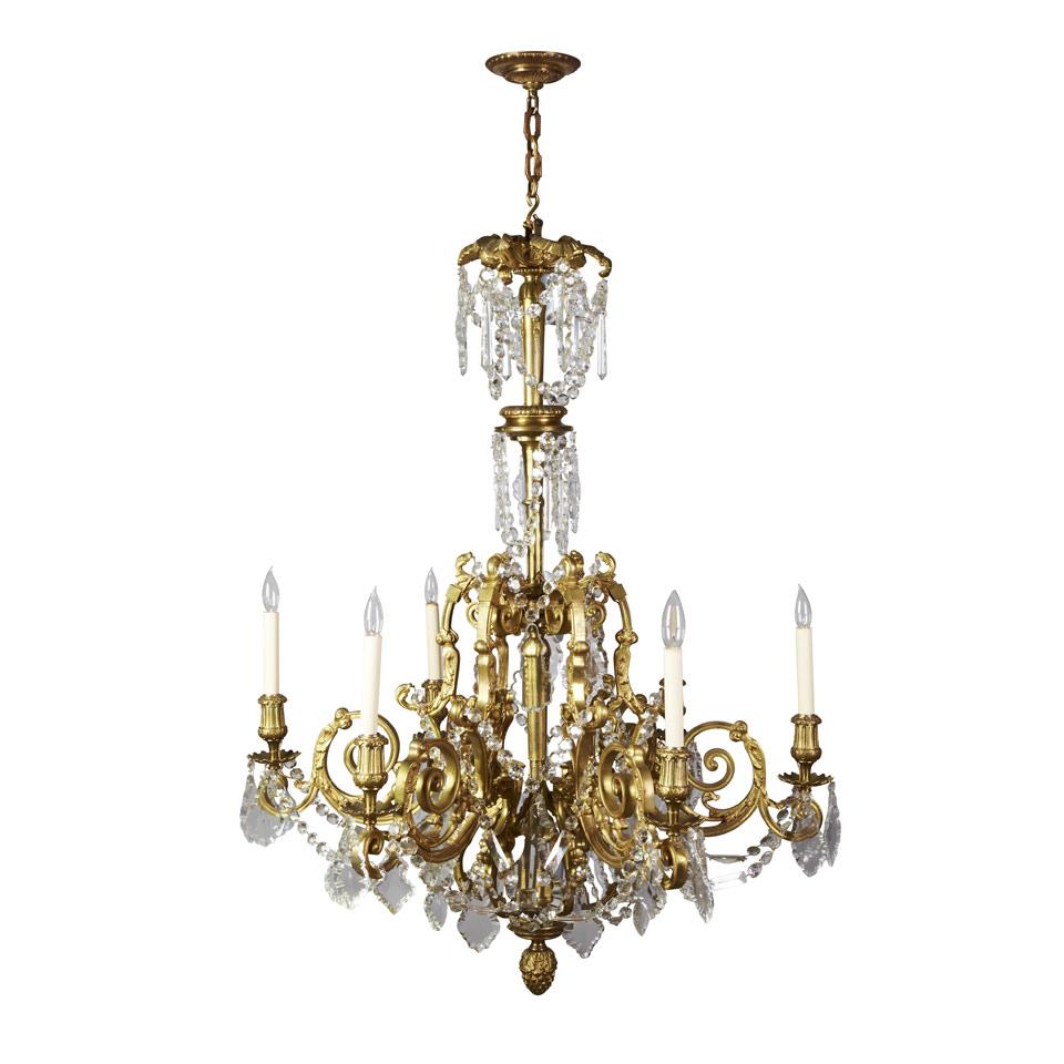 French Gilt Bronze and Cut Glass Six Light Chandelier, 19th century