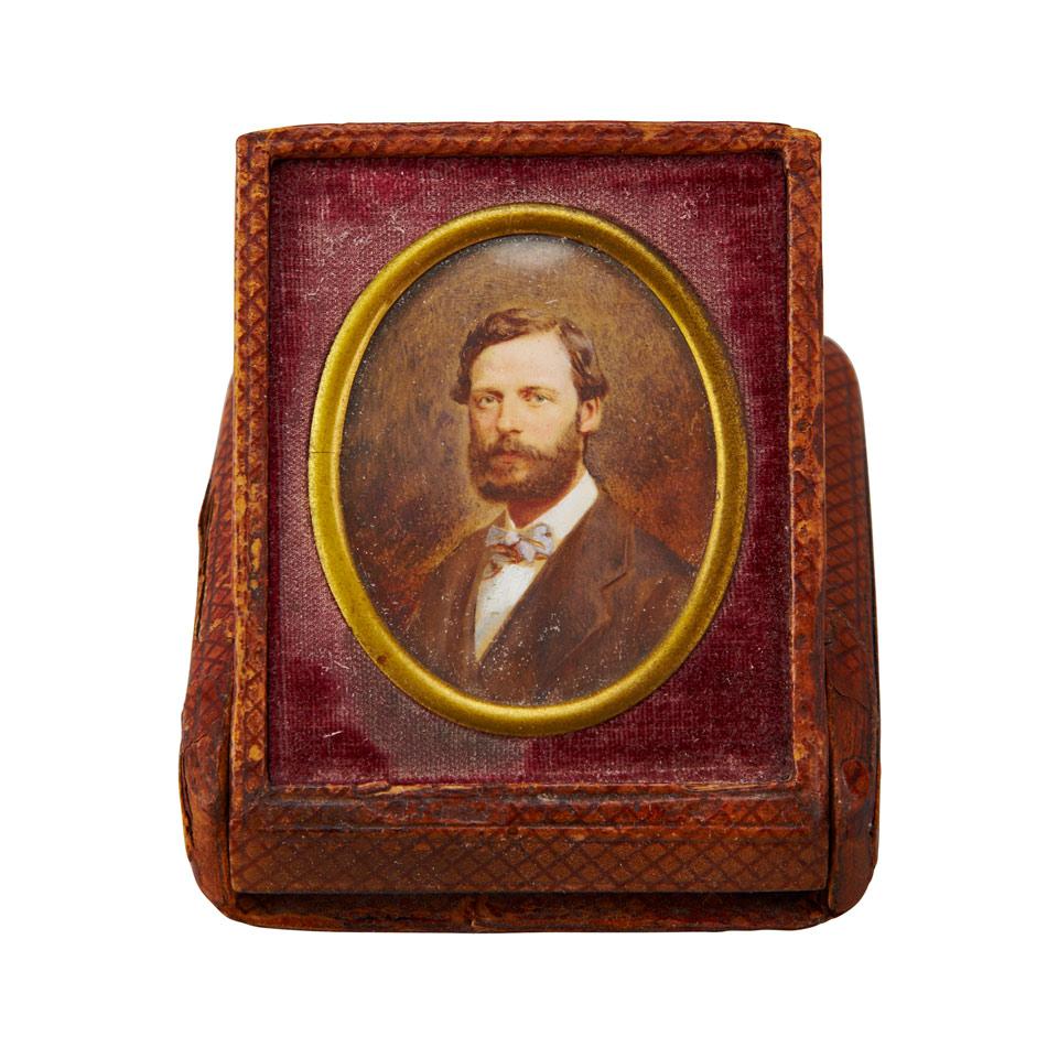 French Shool Miniature Portrait of a Bearded Gentleman, c.1870
