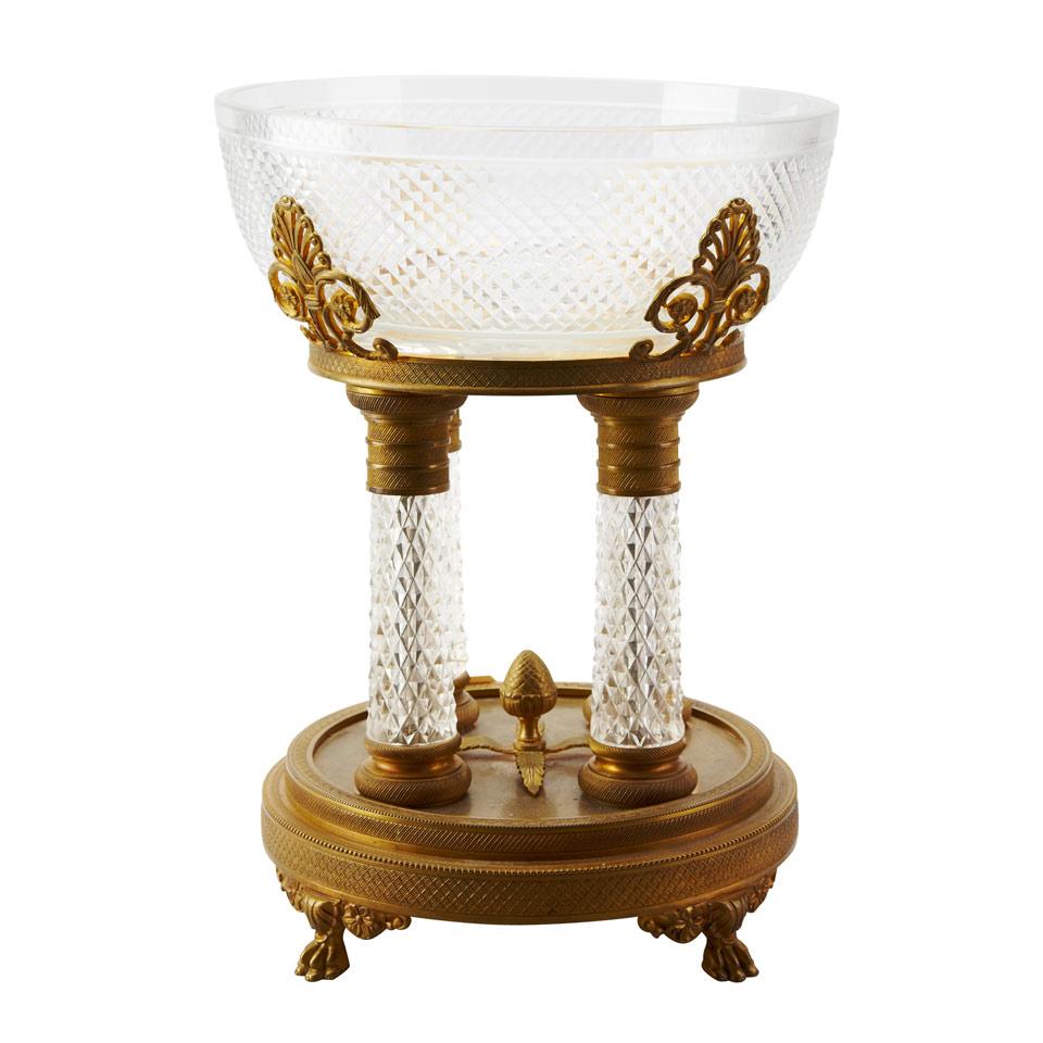 Austrian Empire Style Ormolu Mounted Cut Glass Centrepiece Bowl on Stand, early 20th century