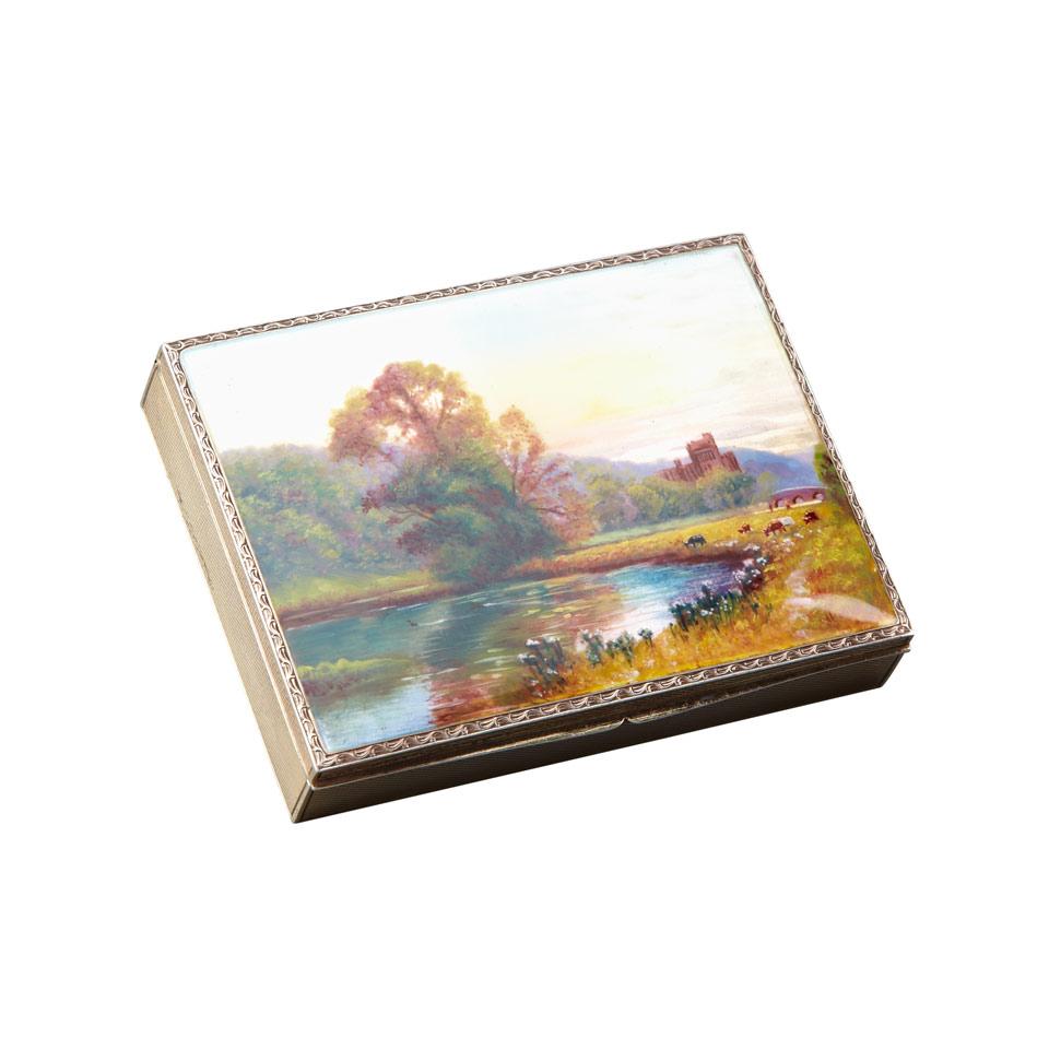 Continental Silver and Painted Translucent Enamel Cigarette Box, probably Austrian, 1920’s