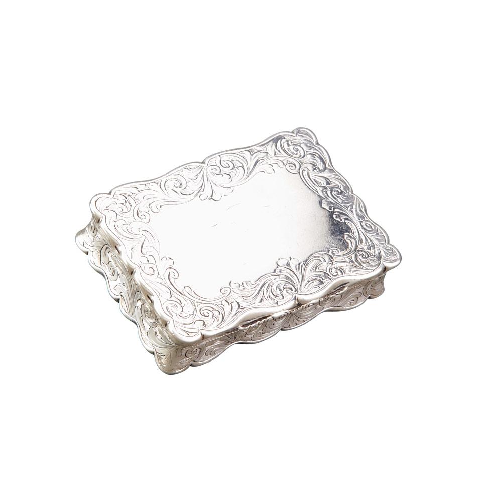 Victorian Silver Shaped Rectangular Snuff Box, Nathaniel Mills, Birmingham, 1845