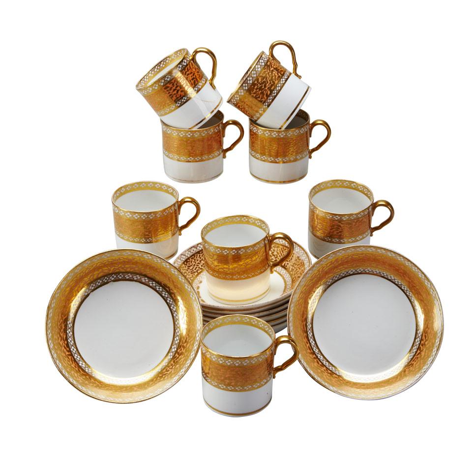 Eight Spode Apricot and Gilt Banded Coffee Cans and Saucers, c.1810