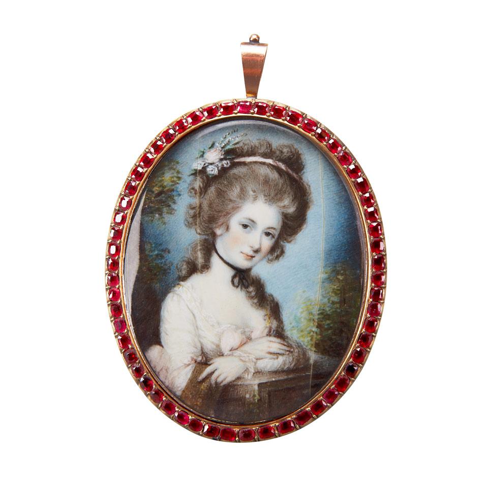 English School Portrait Miniature of a Lady, 18th century