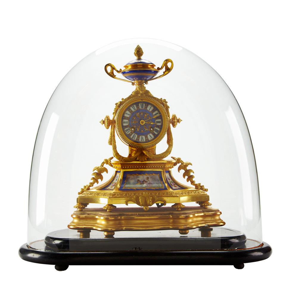 French Sevres Porcelain Mounted Ormolu Mantel Clock, Henry Marc, Paris, 19th century