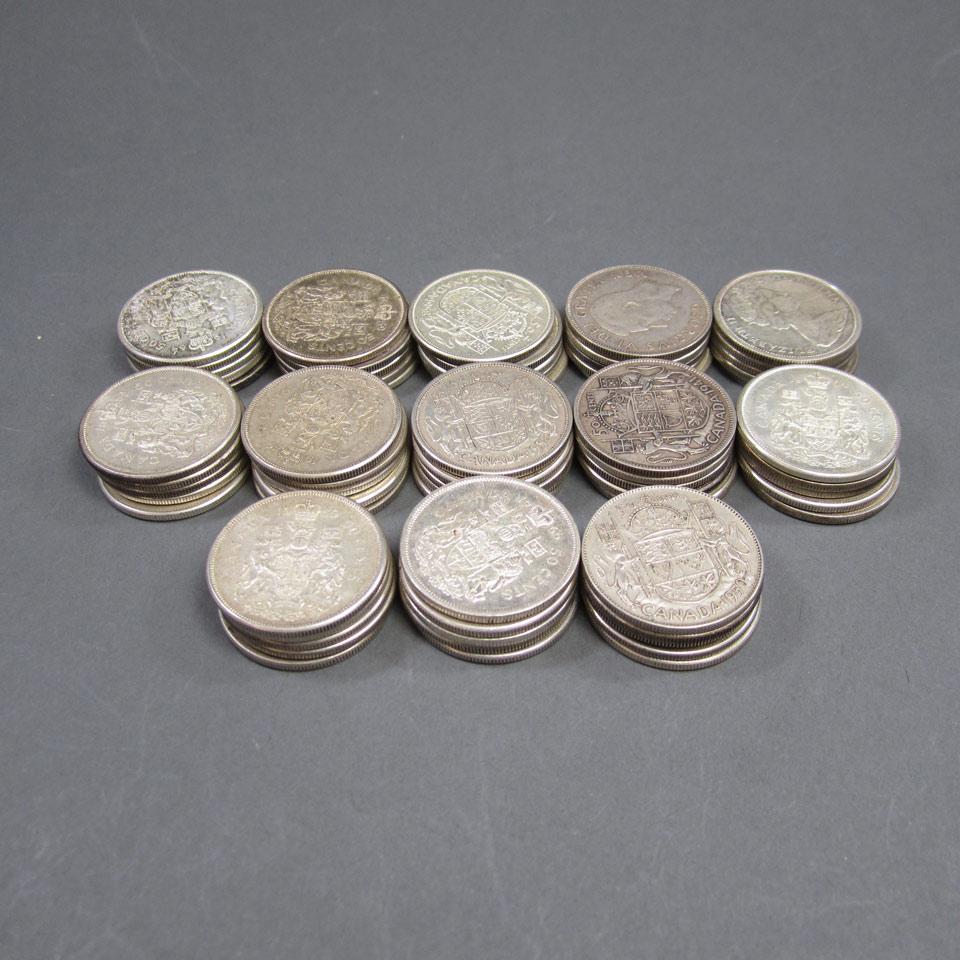65 Canadian Silver 50 Cent Coins