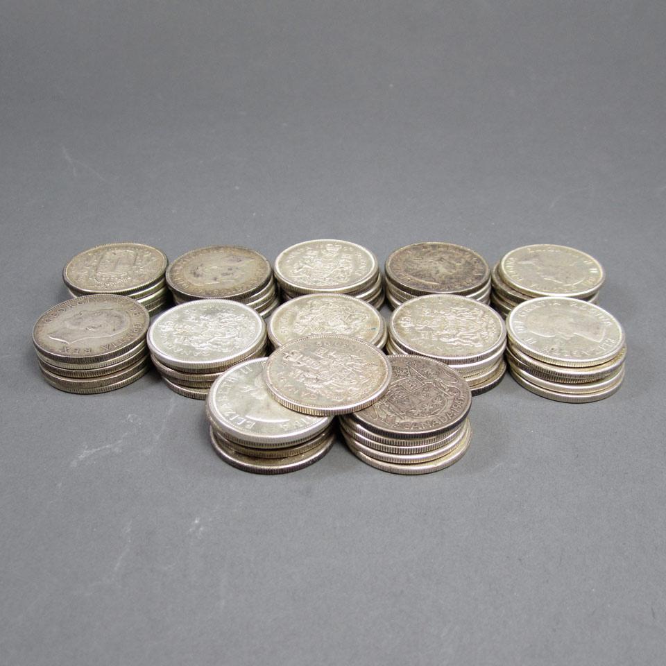 61 Canadian Silver 50 Cent Coins