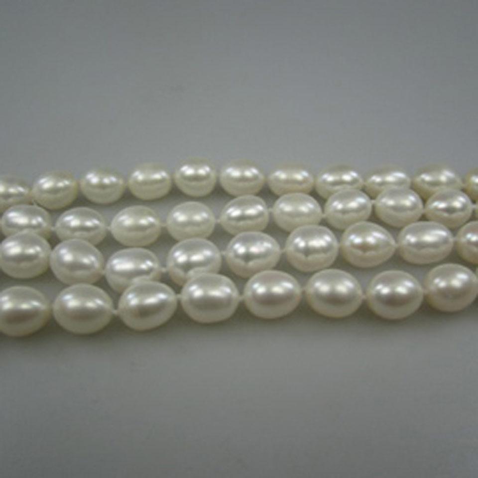 Single Endless Strand Of Oval Freshwater Pearls
