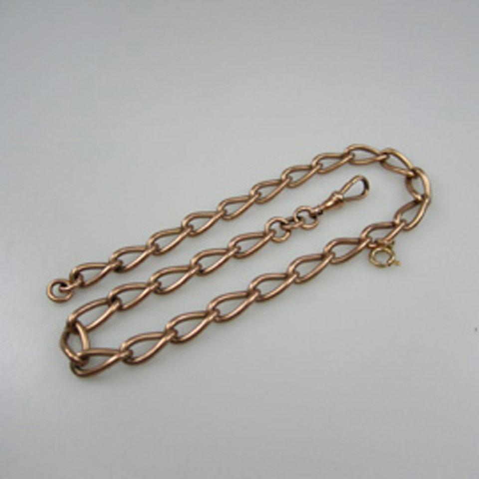 English 9k Rose Gold Oval Curb Link Watch Chain