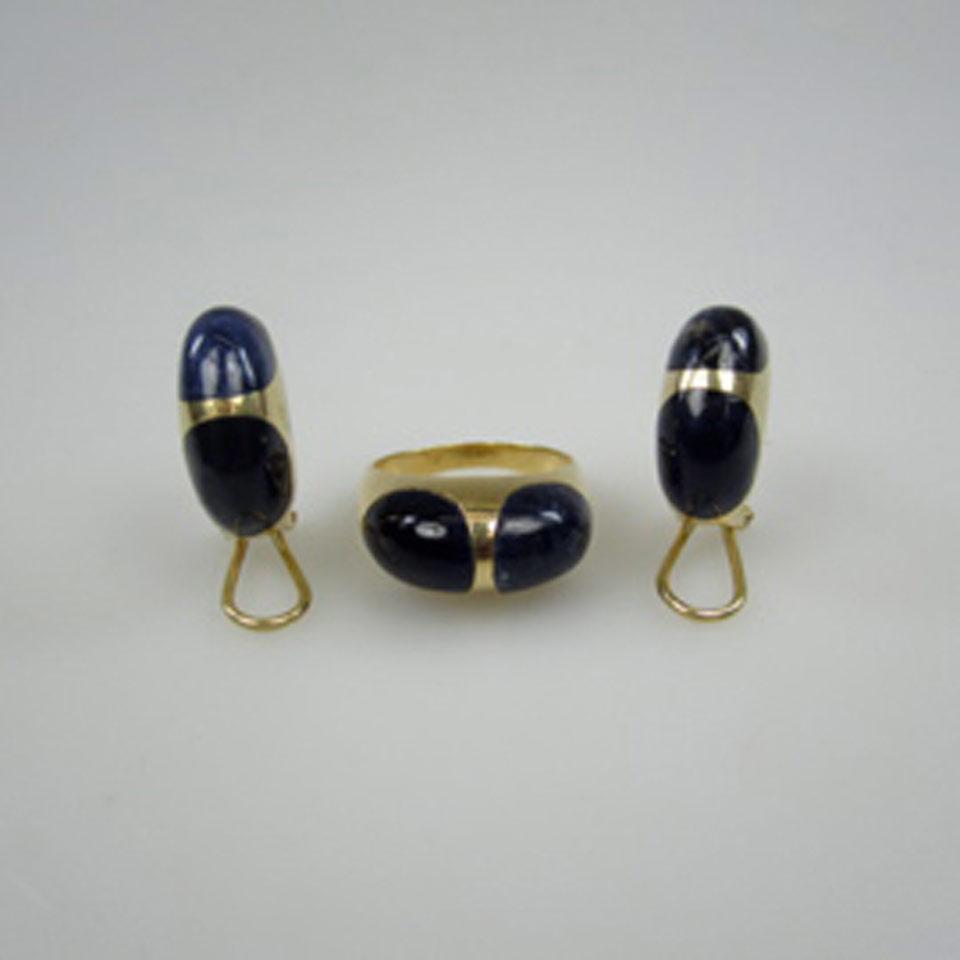 Pair Of 18k Yellow Gold Earrings With Matching Ring