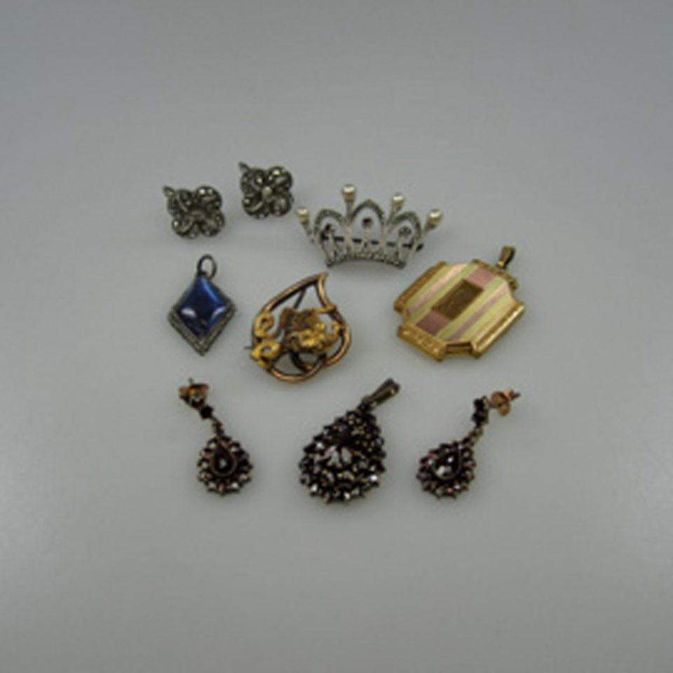 Silver Earrings, Pendant And Brooch
