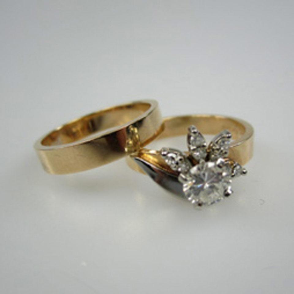 14k Yellow And White Gold Wedding/Engagement Ring Suite
