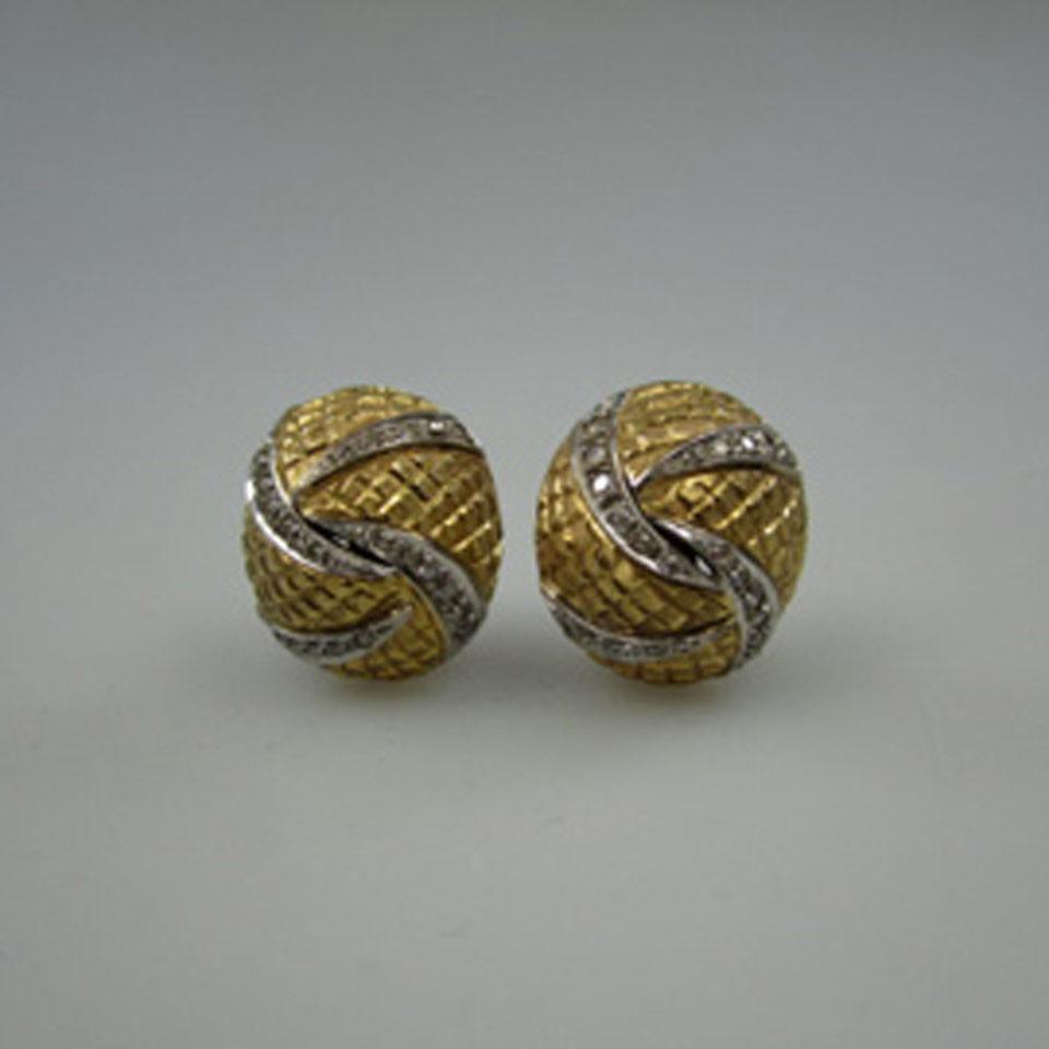 Pair Of 18k Yellow And White Gold Button Earrings