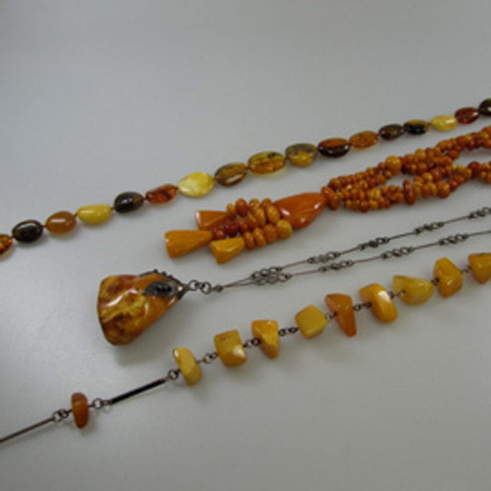 2 Polish Silver And Amber Necklaces