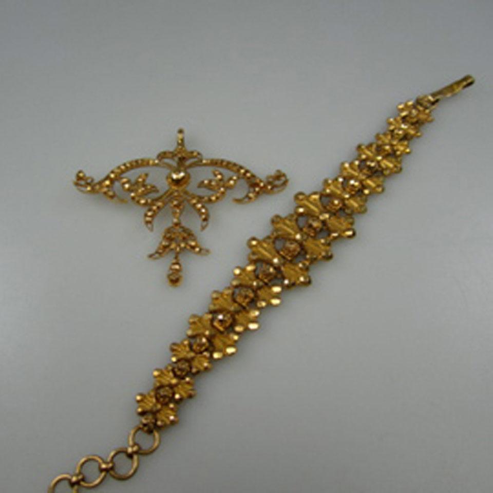 18k Yellow Gold Bracelet And Pendant