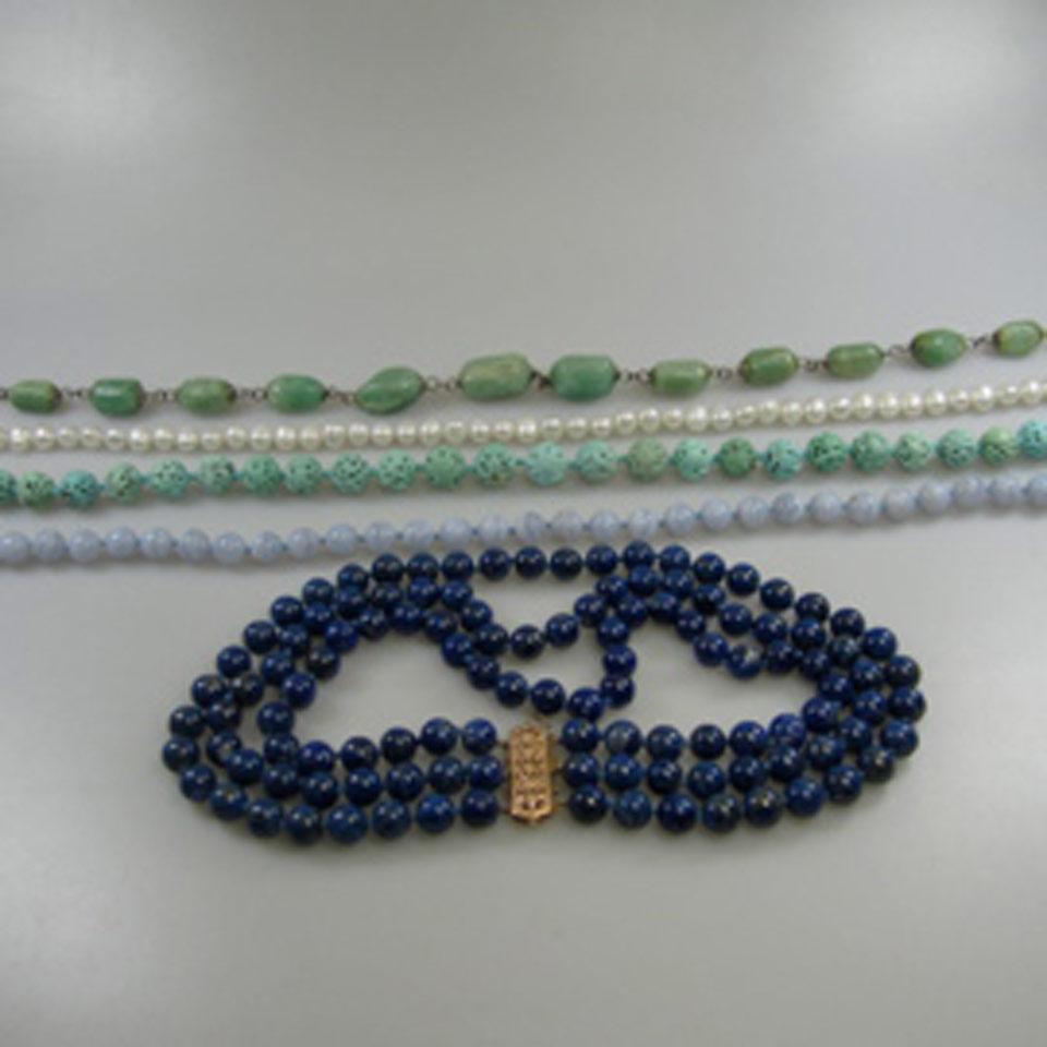 Triple Strand Lapis Bead Necklace