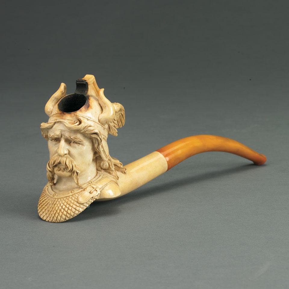 Carved Meerschaum Pipe Formed as a Viking Warrior’s Head, late 19th century