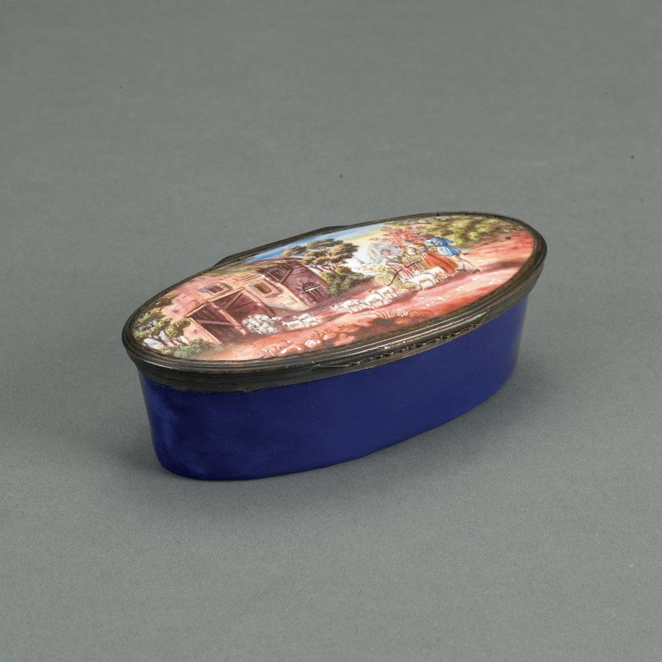 Continental Painted Enamel Oval Box, 19th century