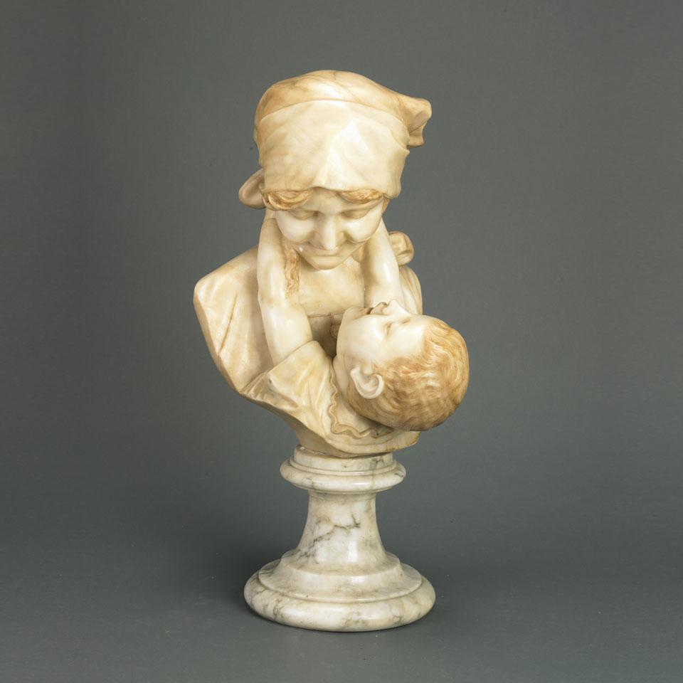 Carved Alabaster Group of a Mother and Child, c.1900