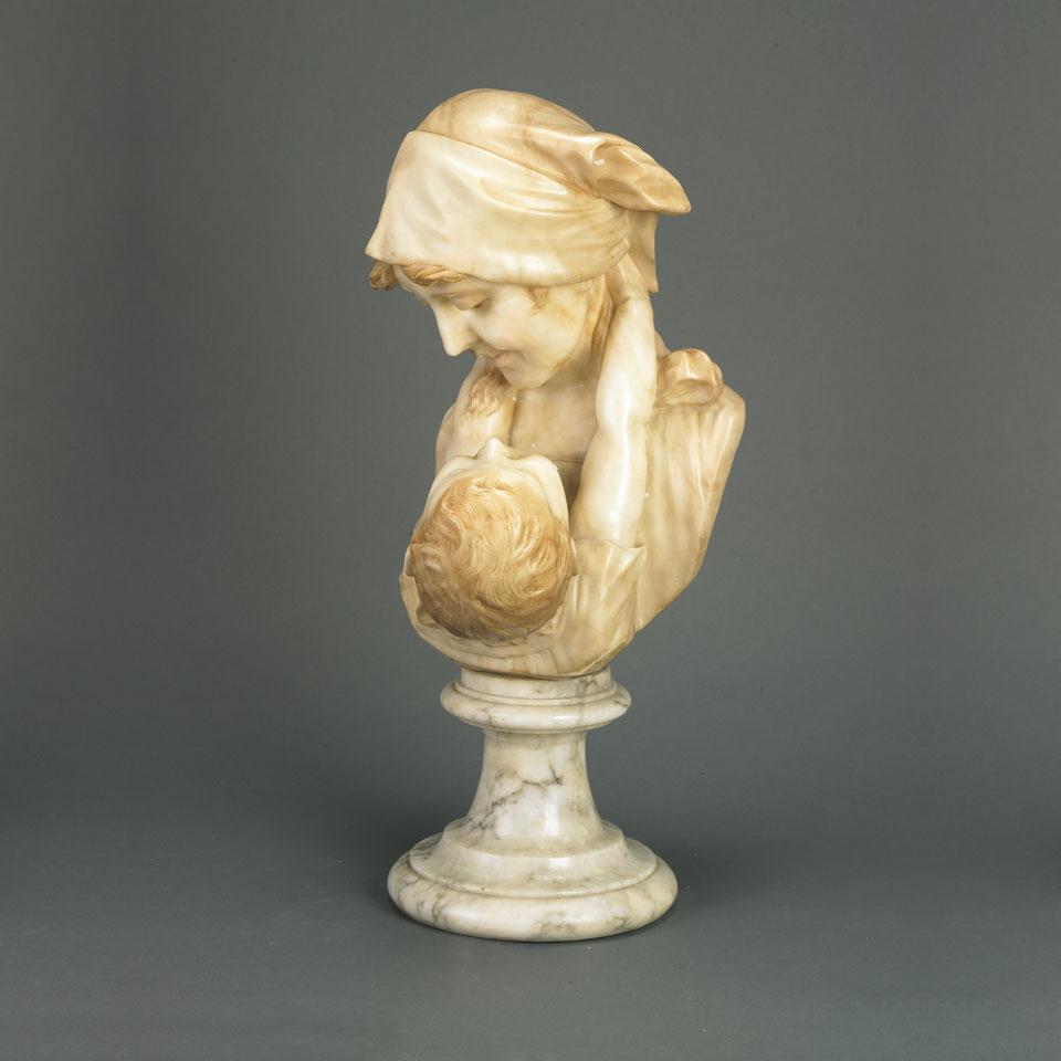 Carved Alabaster Group of a Mother and Child, c.1900
