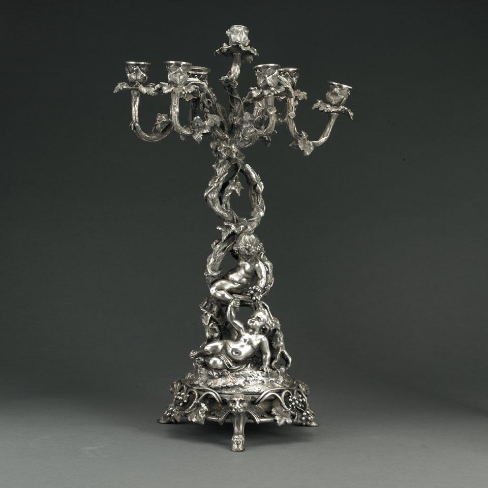 French Silver Plated Seven-Light Candelabrum, Christofle, late 19th century