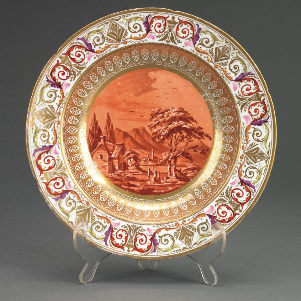 Coalport Scenic Paneled Soup Plate, c.1805-10